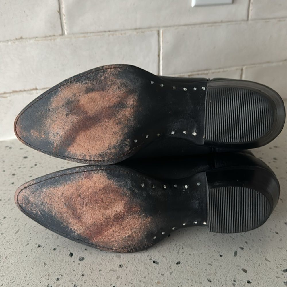 LARRY MAHAN Women’s 6.5B Black Leather Cowgirl Western Boots Handcrafted in USA - Picture 8 of 16